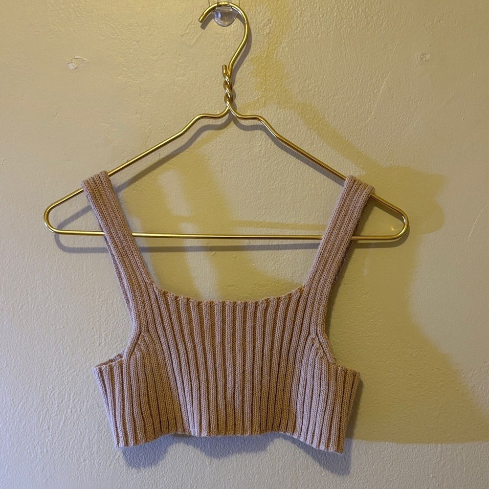 Zara Taupe Ribbed Knit Crop Top